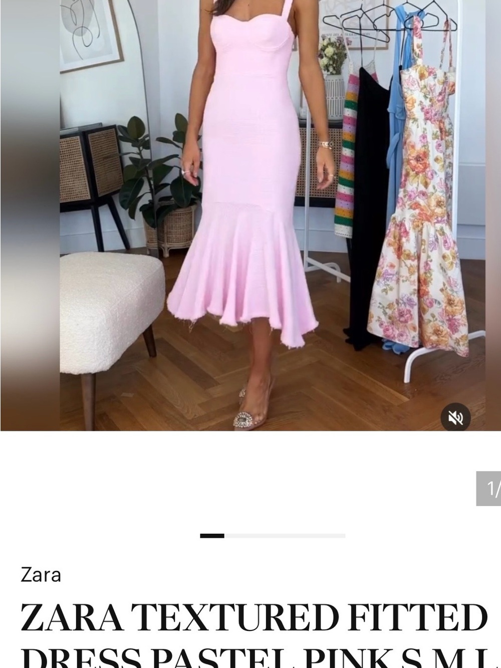 Zara Pastel Pink Fitted Midi Mermaid Skirt Dress